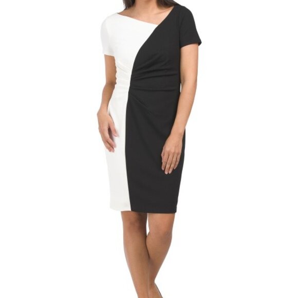 MAGGY LONDON Dresses & Skirts - MAGGY LONDON Ruched Sheath Mini Dress Color: Black/White